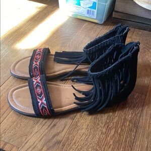 Black Fringe  Minnetonka Sandals